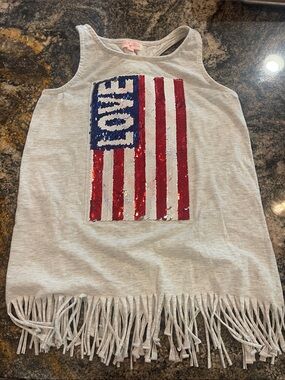 Girls' Gray Sequin Flag Fringe Tank Top - POOF GIRL